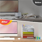 Docnest 5 Tier Mesh Desk Organizer for Paper Office Supplies – Multi-Functional Letter Tray with 5 Adjustable Compartments, 3 Pen Holders, Desktop Storage for Files, Mail, Stationery – White