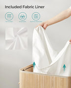 SONGMICS Laundry Hamper with Lid, Bamboo Laundry Basket, Removable Machine Washable Laundry Basket, with Handles, 26.4-Gallons, for Laundry Room, Bedroom, Bathroom, Natural Beige ULCB063N01