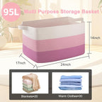 OIAHOMY Extra Large Blanket Basket, 95L Cotton Rope Woven Laundry Basket, Toy Bin for Baby Room, Container for Blanket Storage in Living Room, 24''×17''×14'', Gradient Pink