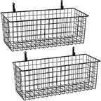 2 Sets Extra Large Hanging Wall Basket, Black Metal Wire Baskets with Steel Hooks for Organizing, WallmountedFruit Vegetable Toy Snack Storage, Home Kitchen Bathroom Laundry Pantry Organizer