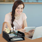 2 Pcs Wooden Letter Trays Wood Letter-Size Desk Organizer Heavy Duty 2 Tier Stackable Supports Paper Tray Desktop Drawer Organizer File Folder Magazine Office Accessories (Black)