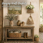 Honeydak Boho Decor Hanging Wall Baskets for Kitchen 3 Pack Teardrop Baskets with Hooks Storage Fruit Onion Vegetable Potato for Home 3 Sizes(Linen,Triangle,Jute)