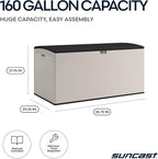 Suncast 160-Gal. Resin Extra-Large Outdoor Patio Deck Box with Pad-Lockable Lid, Modern Reeded Outdoor Patio Bench/Storage Box for Cushions, Garden Tools, and More, Iron Ore/French Gray