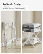 SONGMICS Luggage Rack, Set of 2, Folding Suitcase Stand with Storage Shelf, for Guest Room, Hotel, Bedroom, Heavy-Duty, Holds up to 131 lb, Cloud White URLR007W02