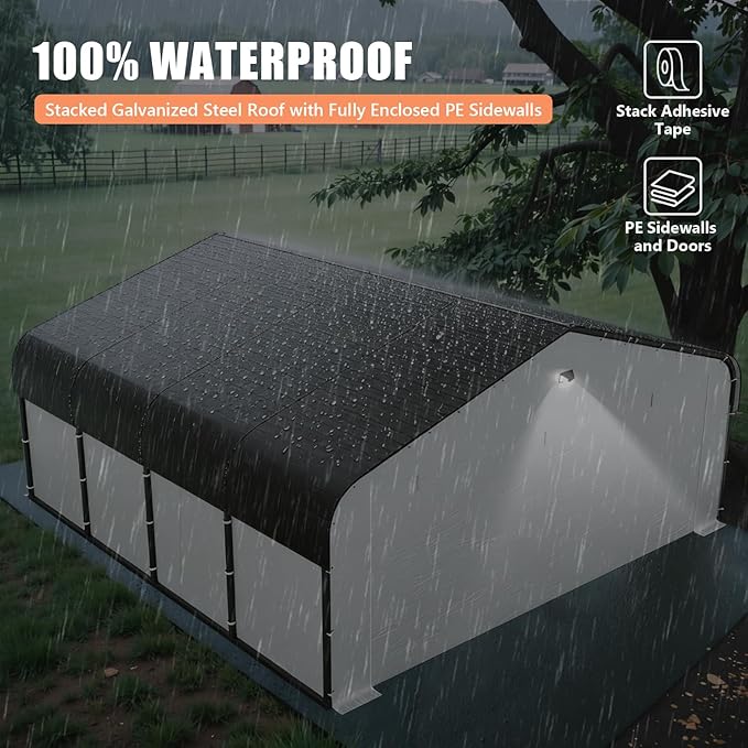 Carports Canopy Heavy Duty, Fully Enclosed Metal Garage with Sidewalls (20x20, White)