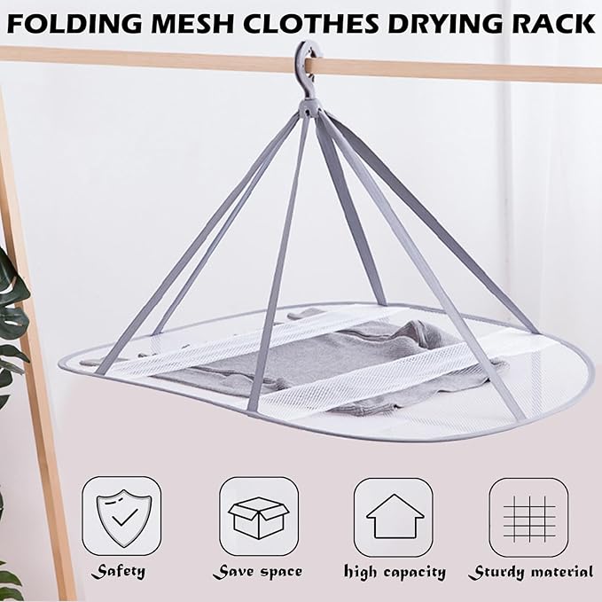1 Tier Folding Mesh Clothes Drying Rack with Internal Fixation Stackable Sweater Drying Rack Portable Hanging Laundry Rack for Sweater,T-Shirt,Delicates,Swimsuit (1 Pack)