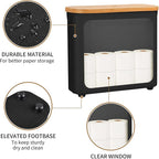 Toilet Paper Storage with Bamboo Lid,Foldable Basket Organizer for Bathroom, Holds 9 Mega/12 Regular Rolls, Waterproof Toilet Paper Holder Storage with Non-Slip Base,Black