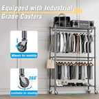 Homdox Rolling Clothes Rack Heavy Duty, 3-Tier Adjustable Wire Shelving Garment Organizer with Double Rods & Hooks, Portable Clothes Rack with Wheels, 17.72" D x 47.24" W x 80.71" H, Grey
