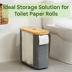 ELONG HOME Sleek Toilet Paper Storage, 30L Grey Fabric Toilet Paper Storage with Bamboo Lid, Durable Lining Storage Basket for TP, Towels, or Bathroom Essentials