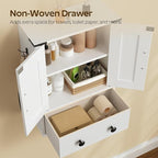 Bathroom Wall Cabinet, Medicine Cabinet with Fabric Drawer, Double-Door Wall Mounted Storage Cabinet, 2 Hooks, Over The Toilet Space Saver Storage Cabinet, for Bathroom, Kitchen, White