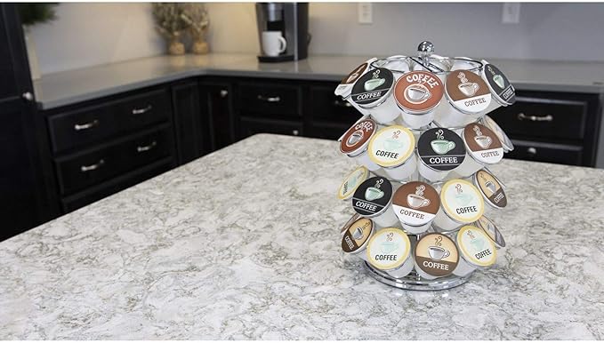 Nifty K Cup Holder – Compatible with K-Cups, Coffee Pod Carousel | 40 K Cup Holder, Spins 360-Degrees, Lazy Susan Platform, Modern Chrome Design, Home or Office Kitchen Counter Organizer