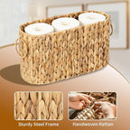 Toilet Paper Storage Basket, Water Hyacinth Slim Toilet Paper Holder - Holds Up to 6 Mega Rolls, Wicker Basket for Bathroom Organization, Natural