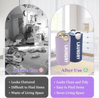 Set of 2 Large Laundry Baskets for Adult, 95L Collapsible Laundry Baskets with Aluminum Handles, Portable Dirty Clothes Hampers for Bedroom, Travel, Purple + Navy Blue