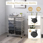 LUARANE Rolling Cart with 15 Drawers, Craft Storage Cart with Portable Handles & Lockable Wheels, Mobile Toys Organizer, Large Capacity Utility Drawer Cart Home Office School Teacher (Gradient Black)