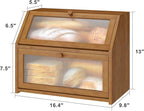 Bread Box for Kitchen Counter, Large Bamboo Wood Double Layer Bread Box, Wooden Bread Storage Capacity