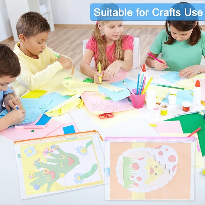 Mesh Zipper Pouch Bags,10 Colors A4 Size Bags for Waterproof Transparent Document File Organizer Bags for School,Office Supplies,Toys,Puzzles,Board Games Storage