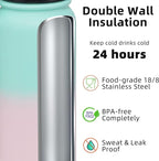 Fanhaw 40 oz Insulated Stainless Steel Water Bottle with Chug Lid, Leakproof & Sweat-Free Extra-Large Metal Bottle for Outdoor, Hiking & Gym (Green Pink)