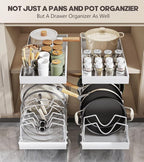 Pull Out Pots and Pans Organizer Under Cabinet, Sliding Lid Holder and Pan Rack in Kitchen, Slide Out inside Cabinet Storage for Pot Lid, Bakeware, Dishes, 8 Adjustable Dividers, 2 Pack White