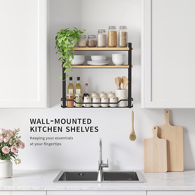 Bathroom Shelves Over Toilet Storage - 3 Tier Large Wall Mounted Shelves for Bathroom - Over Toilet Organizer - Adjustable Stand Shelf Rack for Kitchen Living Room - Black Oak