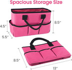 Godery Desktop Tote and Organizer, Teacher Helper caddy Bag for Arts, Books, Stationery, Office Desk Organization, Make-up Storage with Handles for Travel (PINK)