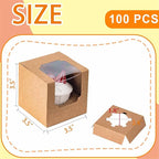 BOOMIBOO 100 Pack Individual Cupcake Containers, Cupcake Boxes with Window, Food Grade Cupcake Holders with Inserts, Stackable Deep Cupcake Carrier (Brown)