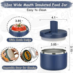 19oz Insulated Vacuum Food Jar with Buckle Lid Wide Mouth Soup Thermo for Hot Food Kids Leakproof Stainless Steel Lunch Container- Blue