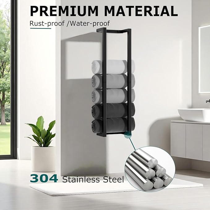 Modern Towel Racks for Bathroom, Wall Mounted Towel Holder in Stainless Steel, Space-Saving Towel Storage for Rolled Towels, Minimalist Bathroom Organizer for Small Bathrooms, RV & Dorm