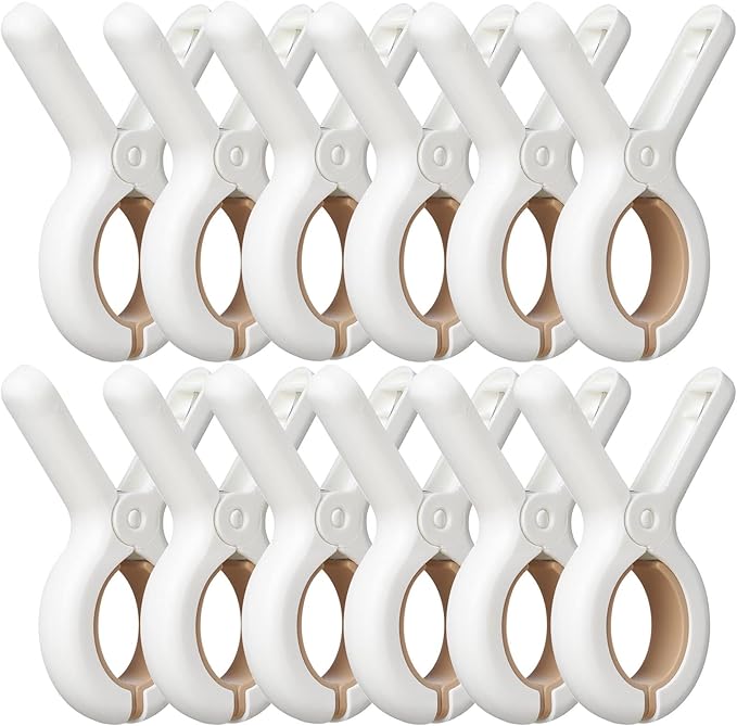 12 Pack Plastic Clothes Pins with Strong Anti-Rust Springs,Heavy Duty Beach Towel Clips,Laundry Clothespins to Keep Your Towel, Clothes, Blankets to Dry on Clothesline and Hanging Rack