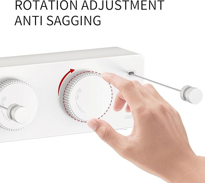 JOOM Retractable Clothesline Indoor Outdoor Clothes Line - Heavy Duty Clothes Drying Laundry Line - Wall Mounted Drying Rack - Air Dry Clothing Lock to Prevent Sagging (Two line,White)