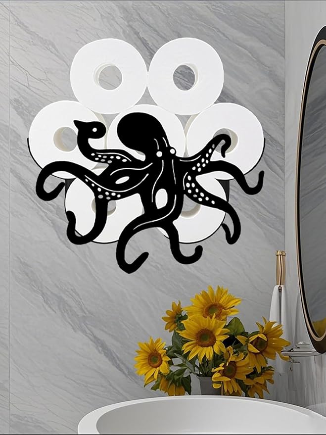 Octopus Toilet Tissue Holder,Animal Paper Holders,Decorative Metal Papers Holder,Funny Toilet Animal Storage for Bathrooms,Bathroom Paper Organizer for Extra 8 Rolls Wall Mounted Art Decor
