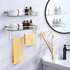 LANC Chrome Bathroom Shelf Glass Shelves 20-Inch Floating Tempered Glass Shelf Rectangular Stainless Steel Wall Mounted Silver Polished Shelves for Bathroom Kitchen Organizers Accessories, A7613CP