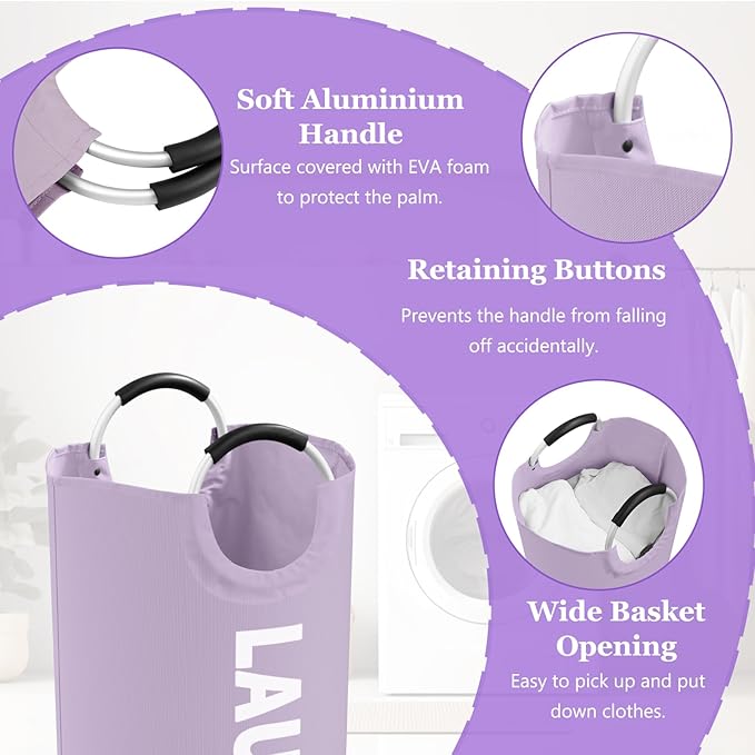 2Pack 95L Purple Collapsible Laundry Basket for Students, Large Laundry Hamper with Handles, Portable Dirty Clothes Hamper, 600D Oxford Fabric Storgae Basket for Bathroom, Dorm
