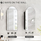 Recessed Medicine Cabinet Mirrors for Bathroom,Arched Medicine Cabinet with Mirror,Metal Edge Bathroom Mirror with Storage,Brushed Nickel Mirrored Cabinet,Open from Left to Right,16x31