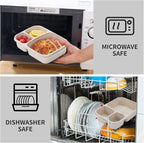 8 Pack Bento Lunch Box Set 3 Compartment Wheat Straw Meal Prep Food Storage Containers Plastic, Microwave and Dishwasher Safe(light colour)