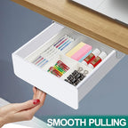Under Desk Table Drawer Storage Organizer, Slide Out Drawer with 4 Compartments Divider,Pencil Storage Self-Adhesive Tray Under Table (M/White+White)