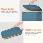 Lifewit 100L Laundry Basket with Lid, Clothes Hampers for Laundry with Bamboo Handles and 1 Removable Bag, Large Foldable Laundry Hamper for Bedroom, Bathroom, Dorm, Laundry Room, Dark Blue