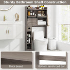 Giantex Over The Toilet Storage Cabinet, Farmhouse Space Saver with Sliding Door, Toilet Paper Holder, Side Hooks & Adjustable Shelves, Over Toilet Bathroom Organizer for Laundry, Restroom (Grey)