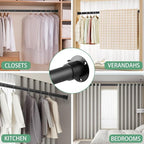 Closet Rods for Hanging Clothes, 1.3 Inch Diameter Heavy Duty Closet Rod 17-87 Inch Adjustable Clothes Hanging Bar Metal Black Shower Curtain Rods for Closet, Wardrobes, Bathroom, Windows