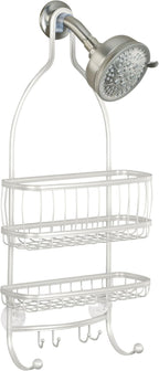 iDesign - 61974 York Metal Wire Hanging Shower Caddy, Extra Wide Space for Shampoo, Conditioner, and Soap with Hooks for Razors, Towels, and More, 10" x 4" x 22", Pearl White