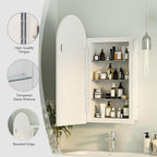 Beveled Edge Arched Recessed Medicine Cabinet with Mirror,Frameless Arched Mirror Medicine Cabinet for Bathroom,Mirrored Cabinets for Bathroom Wall Cabinet with 3 Glass Shelves,16x31