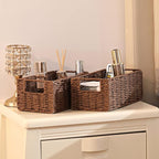 Vagusicc Wicker Storage Basket, Set of 2 Hand-Woven Paper Rope Wicker Basket, Small Storage Baskets for Organizing Toilet Paper, Foldable Large Cube Storage Organizer Bins for Shelves (Brown)
