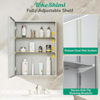 TokeShimi 12 x 36 Medicine Cabinet with Tempered Beveled Mirror, Assembly Required, Silver Medicine Cabinet for Bathroom, Stepless Adjustable Shelves, DTC Hinge, Recessed/Surface-Mounted