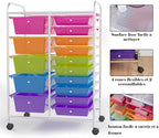 RELAX4LIFE 15 Drawer Rolling Storage Cart, Mobile Drawer Carts for Craft Art Supply Paper Salon, Utility Cart on Wheels for Classroom Teacher School Office, Rolling Cart with Drawers (Color)