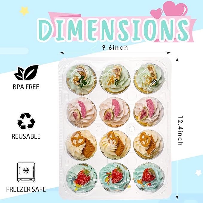 (12 Pack x 25 Sets) Stackable Cupcake Carrier with 300 Pack Cupcake Liners, Plastic Cupcake Boxes Holders for 12 Cupcakes, Cupcake Containers, Clear Disposable Cupcake Trays