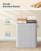 SONGMICS Laundry Hamper with Lid, Bamboo Laundry Basket, Removable Machine Washable Laundry Basket, with Handles, 26.4-Gallons, for Laundry Room, Bedroom, Bathroom, Dove Gray ULCB063G01