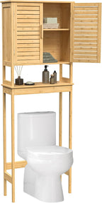 SONGMICS Over The Toilet Storage Cabinet, Bathroom Cabinet with Adjustable Inside Shelf and Bottom Stabilizer Bar, Space-Saving Toilet Rack, Natural Beige UBTS010N01
