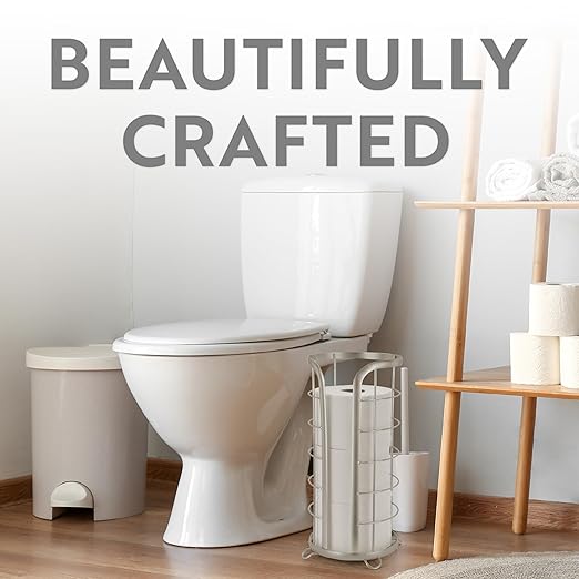 BROOKSTONE Toilet Paper Holder Stand Reserve - Free Standing Toilet Paper Stand with Storage that Holds Mega Rolls, Standing Bathroom Tissue Organizer, Bathroom Decor - Modern Storage Holder, Nickel