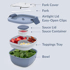 Bentgo Salad Container - 54 oz Bowl with 4-Compartment Toppings Tray, Leak-Proof Dressing Container, Reusable Fork, BPA-Free Lunch Box for Meal Prep & Food Storage; Removable Bento Tray (Slate)