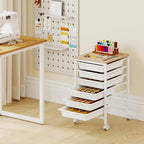 GOFLAME 6-Drawer Rolling Storage Cart, Craft Storage Cart with Wood Tabletop and Lockable Wheels, Art Cart Supply Storage Organizer with Metal Frame for Home Office Classroom, White