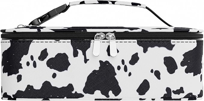 Small Lunch Box Insulated Lunch Bag for Women Men, Bento Kids Lunch Box, Compact Portable Thermal Meal Cooler Bags with Buckle Handle for Work & School, Cow Pattern 5L